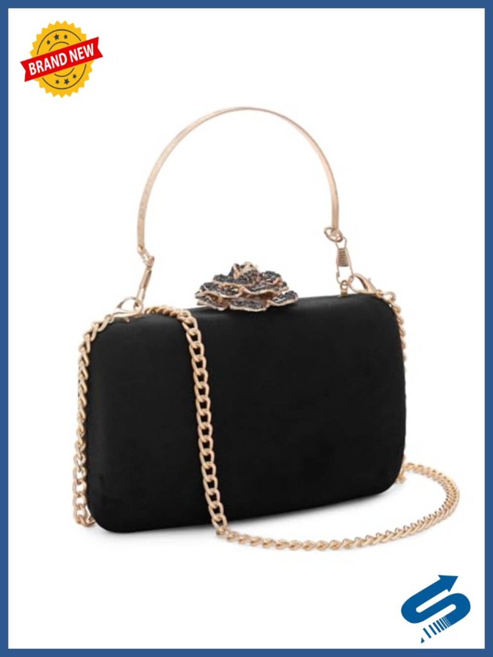 Velvet Evening Clutch Rhinestone Floral Clasp Detachable Chain Wedding